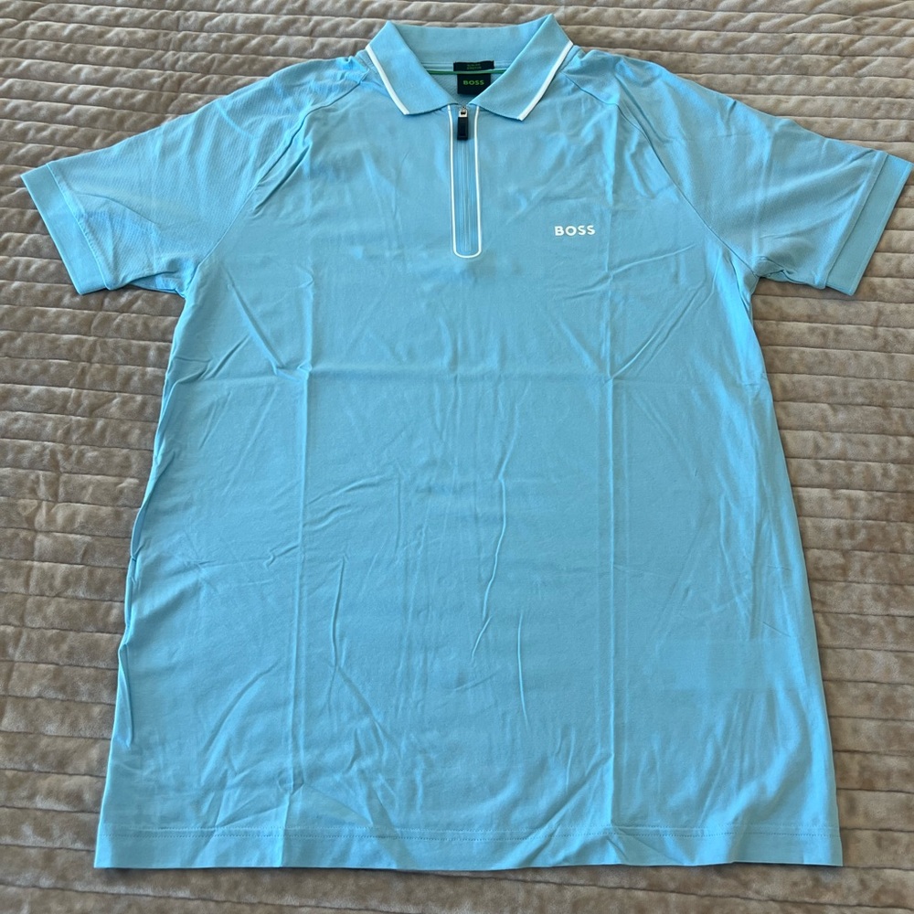 BOSS Men's Light Blue Polo Shirt size medium